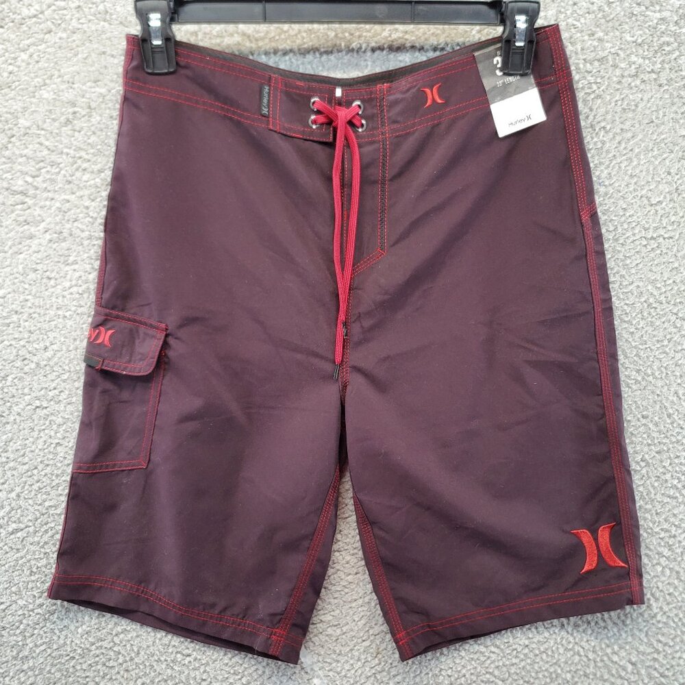 Hurley Men's Boardshort 22" Burgundy Size 30 Pockets New